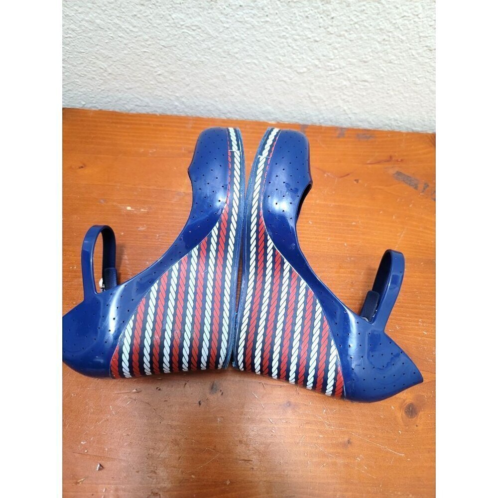 Melissa Blue Wedge Sandals with Striped Heel - Picture 8 of 12
